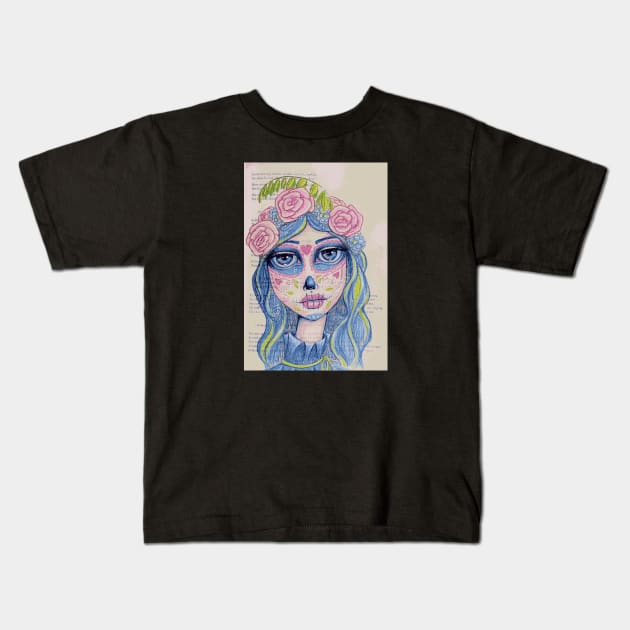 Sugar Skull Girl 1 of 3 Kids T-Shirt by LittleMissTyne